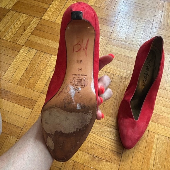 vintage YSL 80s suede heels red - Picture 3 of 5